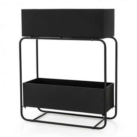 Black Metal 2-Tier Raised Garden Planter with Large Planter Boxes