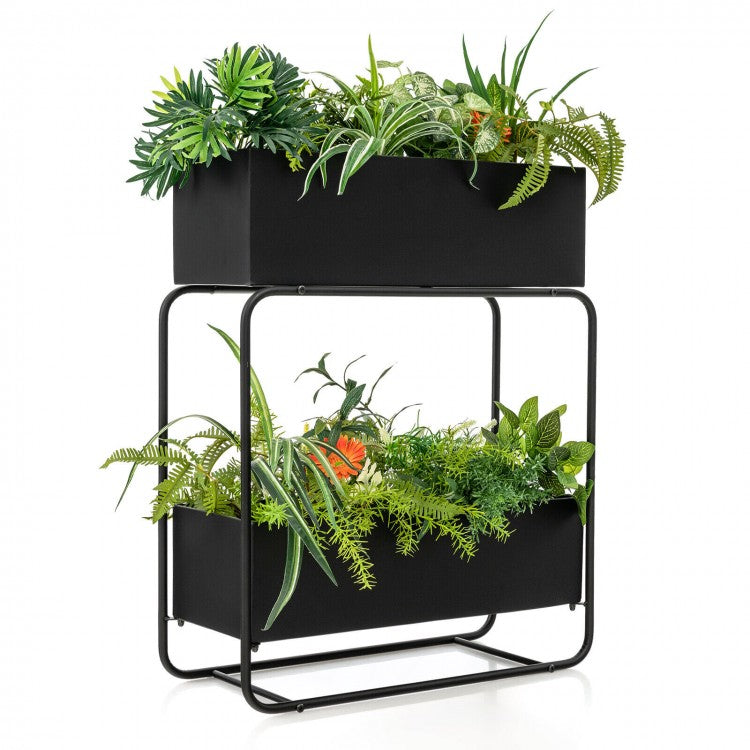 Black Metal 2-Tier Raised Garden Planter with Large Planter Boxes
