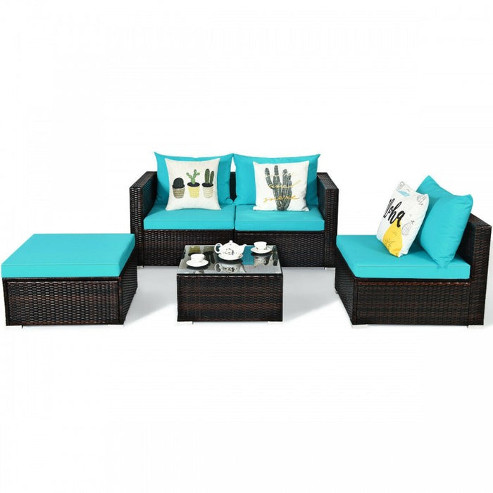 Costway 5-Piece Couch and Sectional Sofa Set with Coffee Table and Cushioned Backrest - Suitable for Patio, Garden, and Backyard