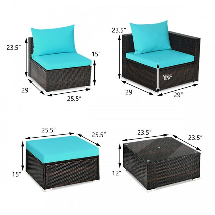 Costway 5-Piece Couch and Sectional Sofa Set with Coffee Table and Cushioned Backrest - Suitable for Patio, Garden, and Backyard
