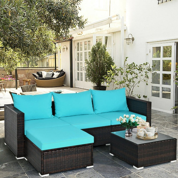 Costway 5-Piece Couch and Sectional Sofa Set with Coffee Table and Cushioned Backrest - Suitable for Patio, Garden, and Backyard