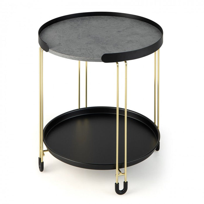 Modern Detachable Tray Round Black Two-Tier Side Table