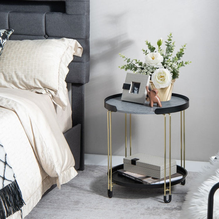 Modern Detachable Tray Round Black Two-Tier Side Table