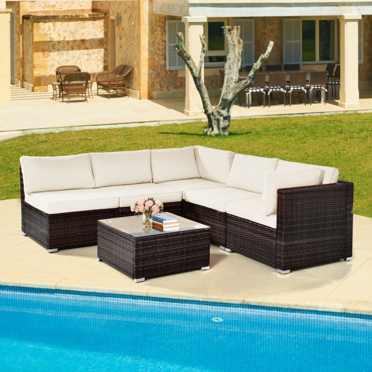 6-Piece Modular Outdoor Sofa Set with Washable Cushions and Easy Assembly