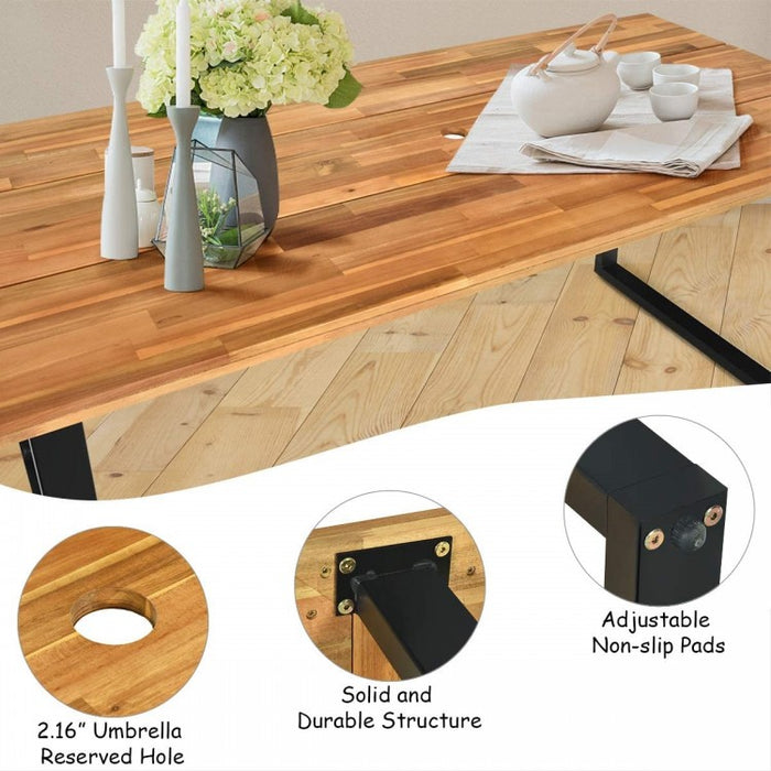 Outdoor Farmhouse Dining Room Table Set - 7-Piece Set Including 1 Long Table and 6 Chairs - Suitable for Backyard and Garden Gatherings