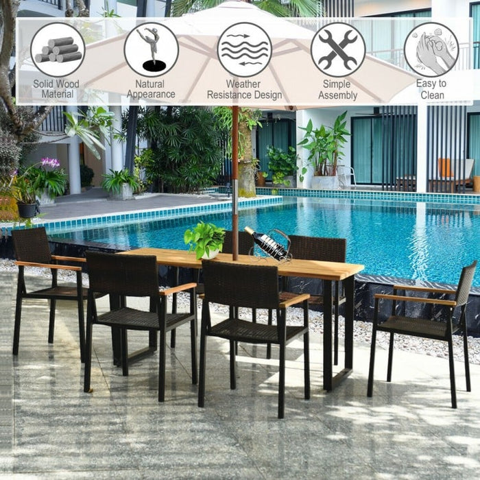 Outdoor Farmhouse Dining Room Table Set - 7-Piece Set Including 1 Long Table and 6 Chairs - Suitable for Backyard and Garden Gatherings
