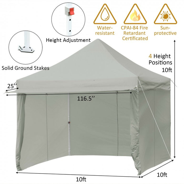 Costway 10x10 ft Pop-Up Tent Canopy with Removable Zippered Sidewalls - Suitable for Outdoor Parties and Camping
