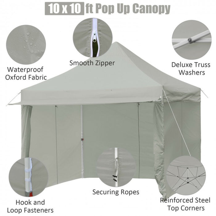 Costway 10x10 ft Pop-Up Tent Canopy with Removable Zippered Sidewalls - Suitable for Outdoor Parties and Camping