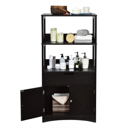 3-Tier Bathroom Cabinet with Doors and Floor-Standing Storage