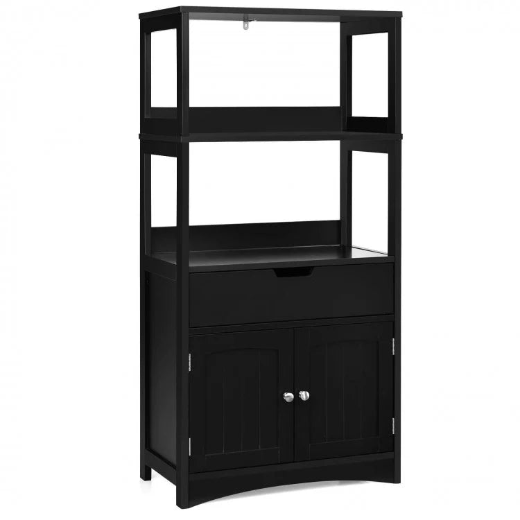 3-Tier Bathroom Cabinet with Doors and Floor-Standing Storage