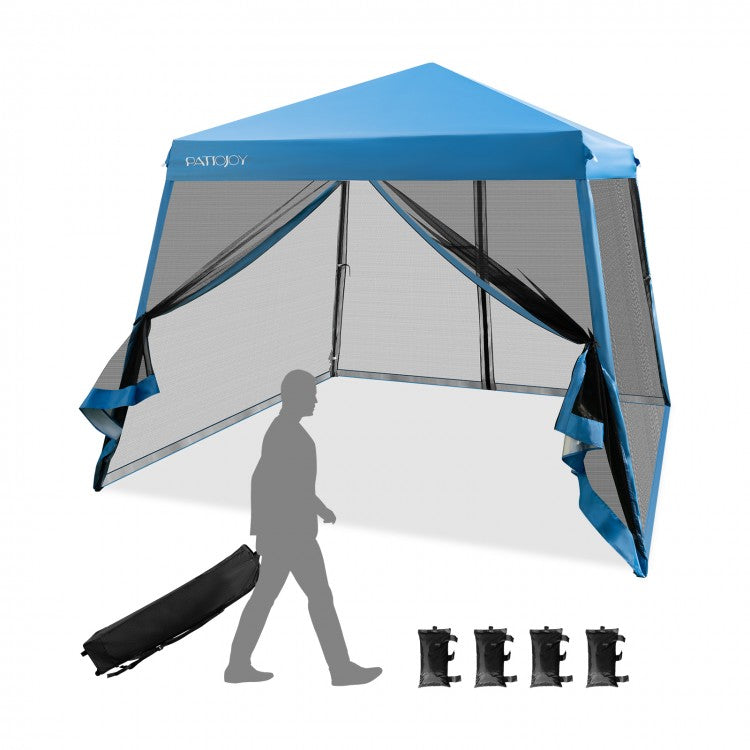Costway 10x10 Feet Pop-Up Canopy Tent with Mesh Sidewalls and Portable Bag - Ideal for Backyard Camping
