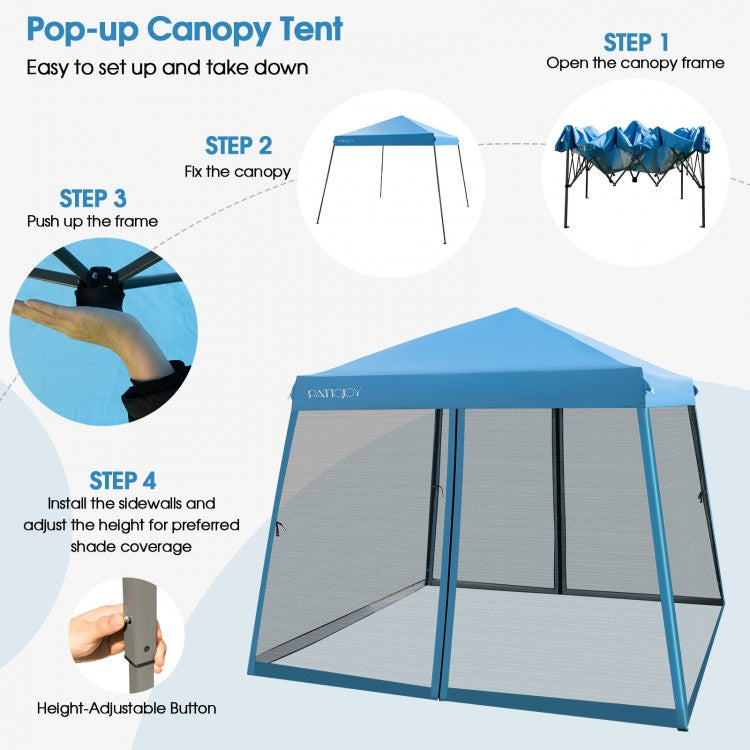 Costway 10x10 Feet Pop-Up Canopy Tent with Mesh Sidewalls and Portable Bag - Ideal for Backyard Camping