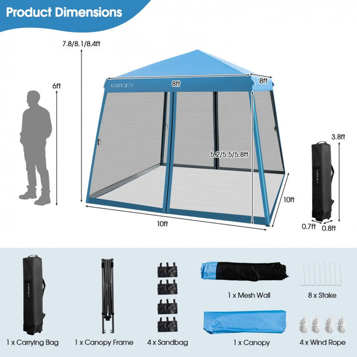 Costway 10x10 Feet Pop-Up Canopy Tent with Mesh Sidewalls and Portable Bag - Ideal for Backyard Camping