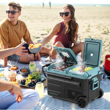 Load image into Gallery viewer, 40 Quart Outdoor Camping Dual-Zone Car Cooler with Handles and Wheels

