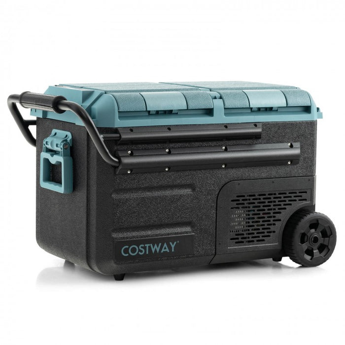 40 Quart Outdoor Camping Dual-Zone Car Cooler with Handles and Wheels