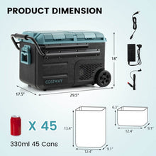 Load image into Gallery viewer, 40 Quart Outdoor Camping Dual-Zone Car Cooler with Handles and Wheels
