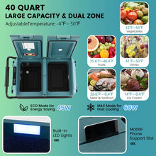 Load image into Gallery viewer, 40 Quart Outdoor Camping Dual-Zone Car Cooler with Handles and Wheels
