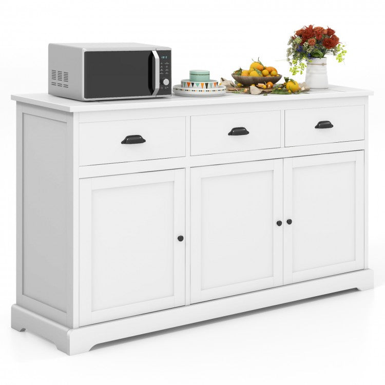 Modern Minimalist White and Black Sideboard with 3 Drawers and Doors