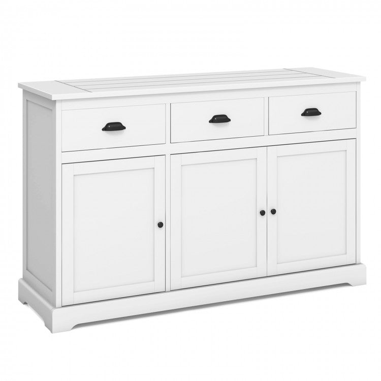 Modern Minimalist White and Black Sideboard with 3 Drawers and Doors