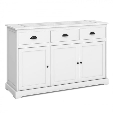 Modern Minimalist White and Black Sideboard with 3 Drawers and Doors