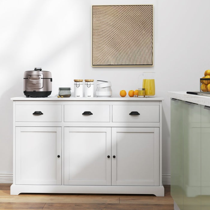 Modern Minimalist White and Black Sideboard with 3 Drawers and Doors