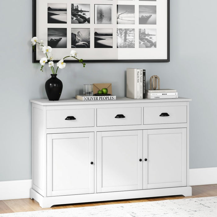 Modern Minimalist White and Black Sideboard with 3 Drawers and Doors