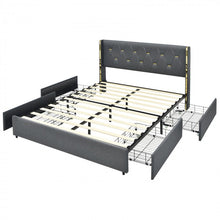 Load image into Gallery viewer, Grey Upholstered High Headboard Bed Frame with 4 Drawers
