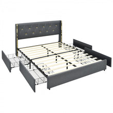 Load image into Gallery viewer, Grey Upholstered High Headboard Bed Frame with 4 Drawers
