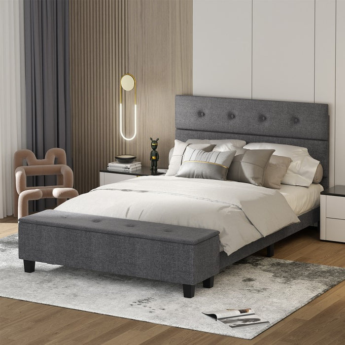 Modern Minimalist Grey Upholstered Bench with Storage and Footrest