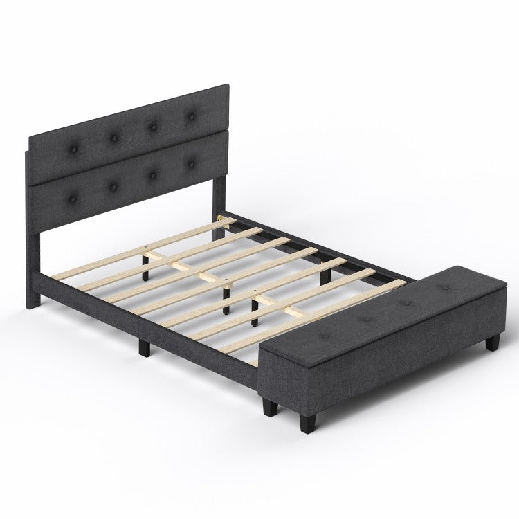 Modern Minimalist Grey Upholstered Bench with Storage and Footrest