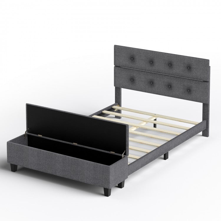 Modern Minimalist Grey Upholstered Bench with Storage and Footrest