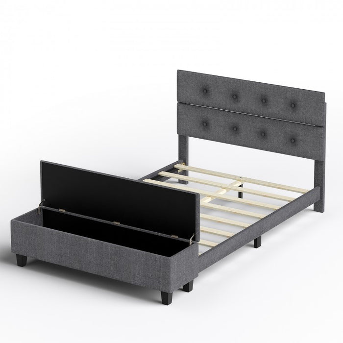 Modern Minimalist Grey Upholstered Bench with Storage and Footrest