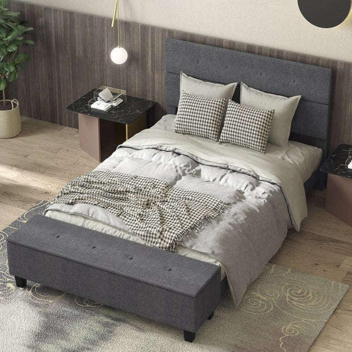 Modern Minimalist Grey Upholstered Bench with Storage and Footrest