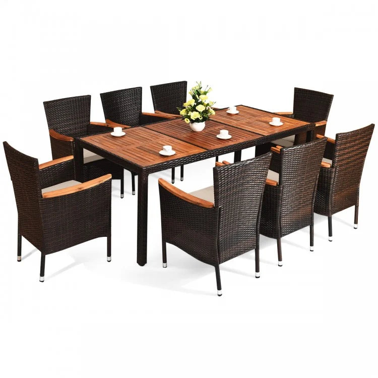 9-Piece Rattan Outdoor Patio Dining Set with Seat Cushions