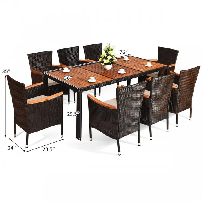 9-Piece Rattan Outdoor Patio Dining Set with Cushions