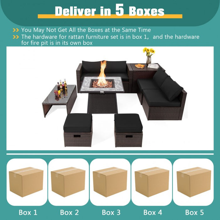 9-Piece Outdoor Patio Furniture Sofa Set with Fire Pit Table and Waterproof Covers