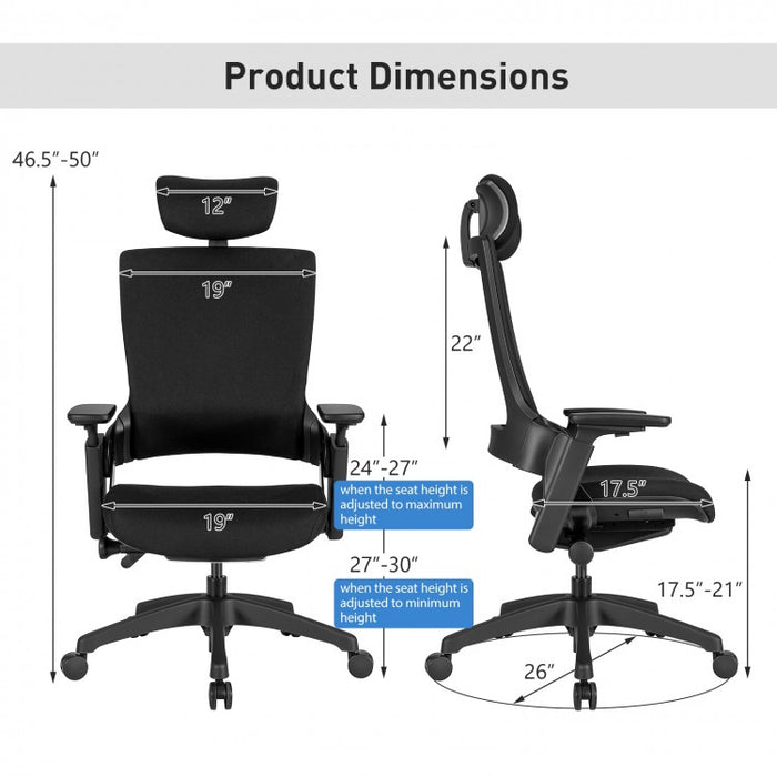 Black 3D Adjustable Armrest Ergonomic Office and Computer Chair with Headrest