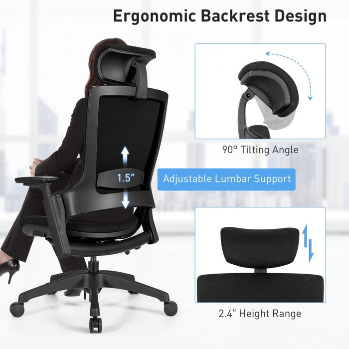 Black 3D Adjustable Armrest Ergonomic Office and Computer Chair with Headrest
