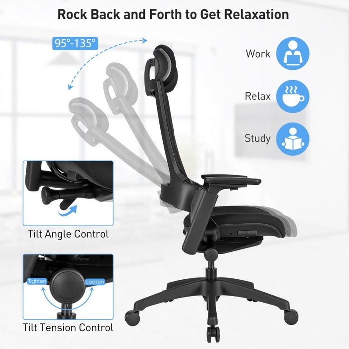 Black 3D Adjustable Armrest Ergonomic Office and Computer Chair with Headrest