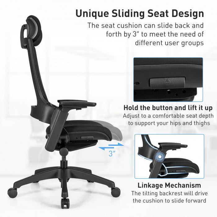 Black 3D Adjustable Armrest Ergonomic Office and Computer Chair with Headrest