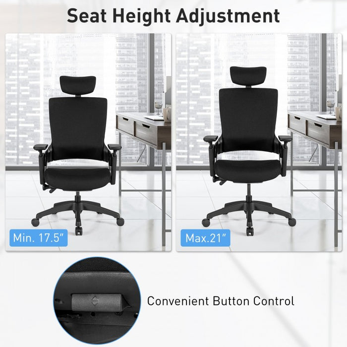 Black 3D Adjustable Armrest Ergonomic Office and Computer Chair with Headrest