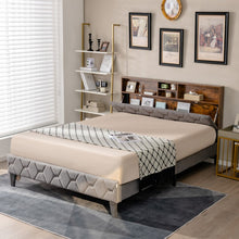 Load image into Gallery viewer, Modern Minimalist Upholstered Bed Frame with Storage Headboard
