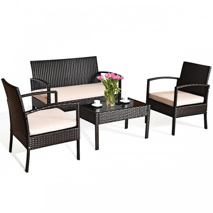 Outdoor Patio Garden Conversation Set with Coffee Table and Sofa Chairs