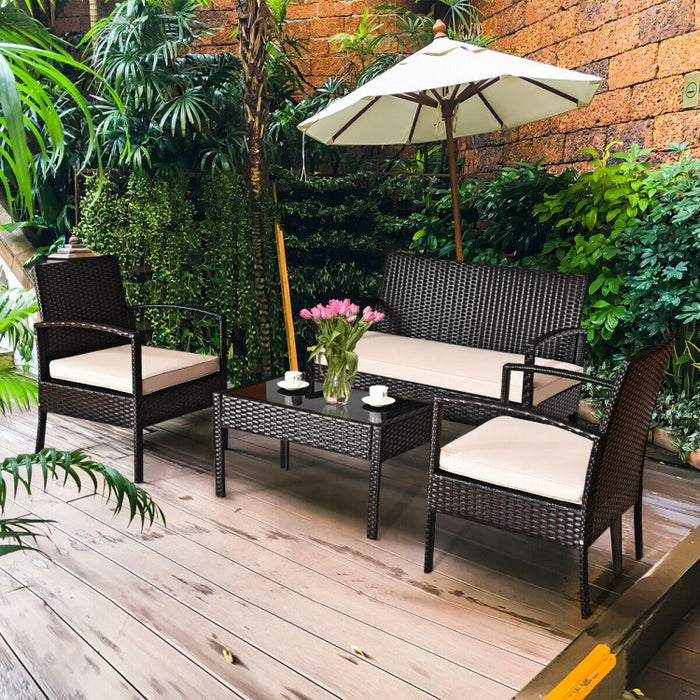 Outdoor Patio Garden Conversation Set with Coffee Table and Sofa Chairs