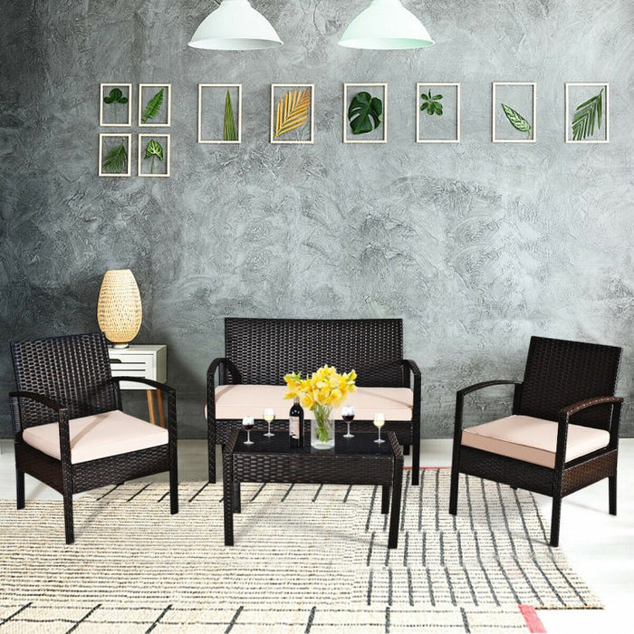 Outdoor Patio Garden Conversation Set with Coffee Table and Sofa Chairs
