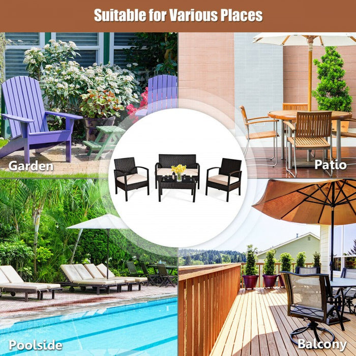 Outdoor Patio Garden Conversation Set with Coffee Table and Sofa Chairs