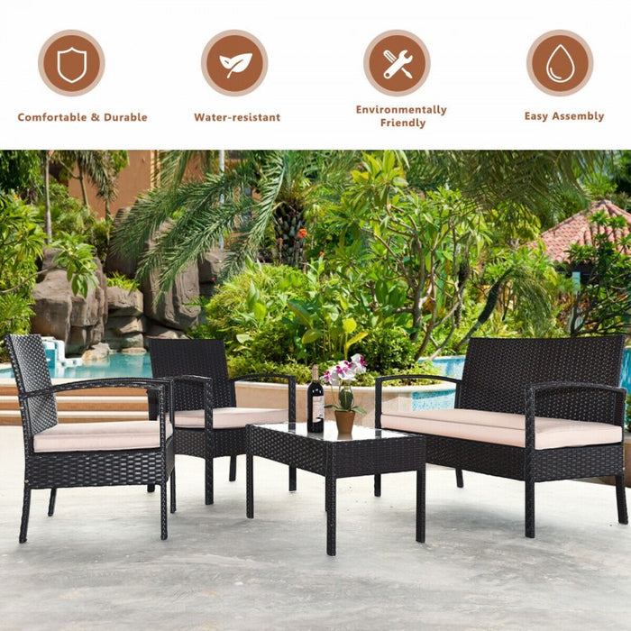 Outdoor Patio Garden Conversation Set with Coffee Table and Sofa Chairs