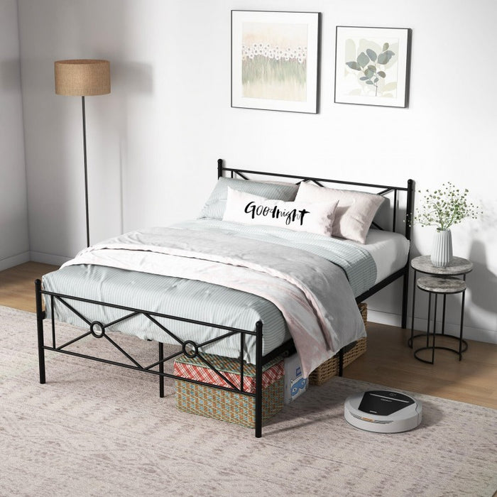 Black Metal Modern Minimalist Bed Frame with Storage Underneath
