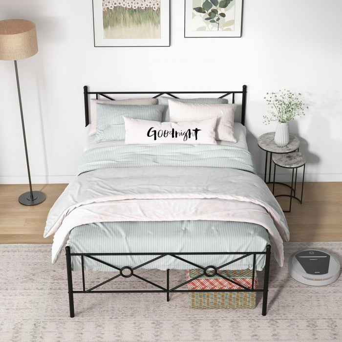 Black Metal Modern Minimalist Bed Frame with Storage Underneath