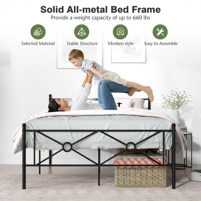 Black Metal Modern Minimalist Bed Frame with Storage Underneath